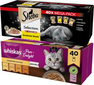 Whiskas + Sheba Kolekcja smaków drobiowych w sosie i galaretce 80x85g