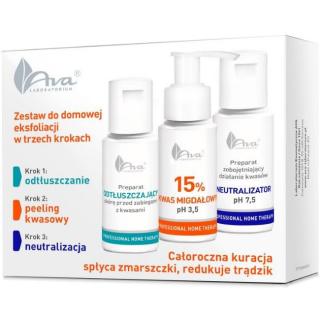 AVA PHT Zestaw do Domowej Eksfoliacji Preparat Odtłuszczający 50 ml Kwas Migdałowy 15% 50 ml Neutralizator 50 ml