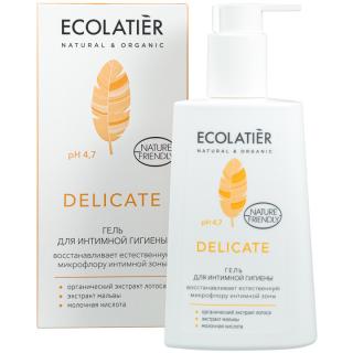 ECOLATIER Żel do Higieny Intymnej Delicate pH 4,7 Probiotyk Kwas Mlekowy Sok z Aloesu Działanie Przeciwzapalne 250 ml