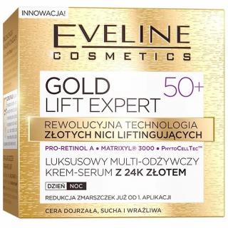 Eveline Gold Lift Expert Luksusowy Multi Odżywczy Krem Serum do Twarzy 50+ z 24k Złotem 50 ml