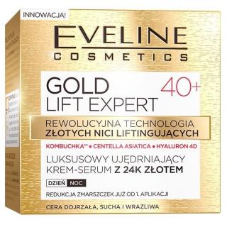 Eveline Gold Lift Expert Luksusowy Ujędrniający Krem-Serum z 24k Złotem na Dzień i Noc 40+ 50 ml