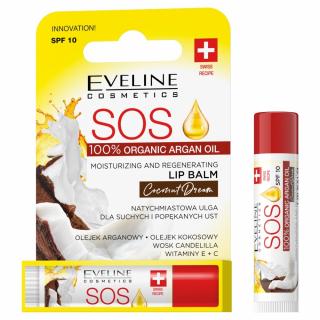 Eveline Sos Lip Balm 100% Organic Argan Oil Balsam Do Ust Nawilżający Regenerujący Coconut Dream 1szt