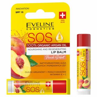 Eveline Sos Lip Balm 100% Organic Argan Oil Balsam Do Ust Odżywczy Regenerujący Peach Sorbet 1szt