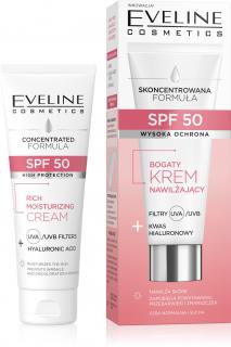 Eveline SPF 50 Bogaty Krem Nawilżający z Kwasem Hialuronowym do Cery 30ml