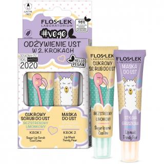 Floslek Vege Lip Care Zestaw Odżywienie Ust W 2 Krokach (Cukrowy Scrub Limonkowy + Maska Do Ust gruszkowa)