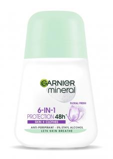 Garnier Mineral Dezodorant Roll-On 6in1 Protection 48h Floral Fresh - Skin+Clothes 50ml