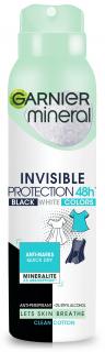 Garnier Mineral Dezodorant Spray Invisible Protection 48h Clean Cotton- Black,White,Colors 150ml