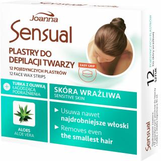 Joanna SENSUAL Plastry do Depilacji Twarzy do Skóry Wrażliwej z Wyciągiem z Aloesu 12 szt.