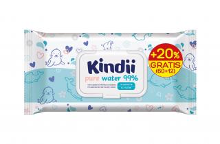 Kindii Pure Water 99% Chusteczki Oczyszczające dla Niemowląt i Dzieci (60+12 szt) 72szt