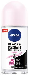 Nivea Black White Invisible Clear Antyperspirant Roll-On Damski, 50ml