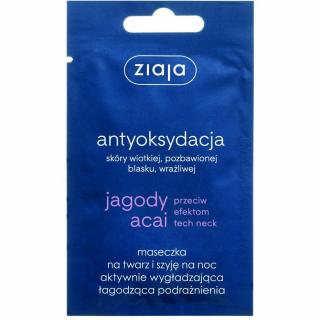 ZIAJA JAGODY ACAI Maseczka na Twarz i Szyję na Noc Aktywnie Wygładzająca Łagodząca Podrażnienia 7 ml