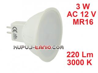 Żarówka LED 3W, AC 12V, gwint MR16, barwa biała ciepła