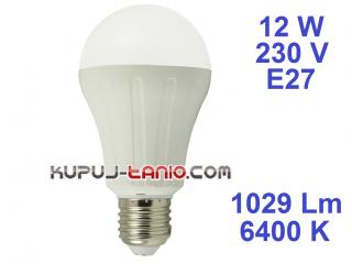 Żarówka LED Bańka (A65) 12W, 230V, gwint E27, barwa biała