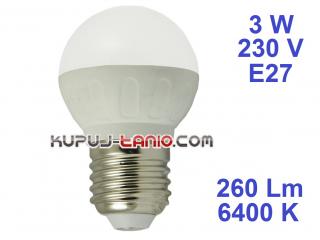 Żarówka LED Bańka (G45) 3W, 230V, gwint E27, barwa biała