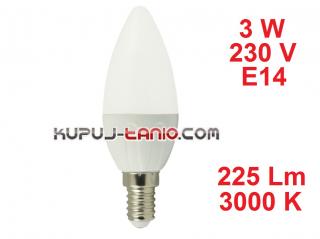 Żarówka LED Świeczka (C35) 3W, 230V, gwint E14, barwa biała ciepła