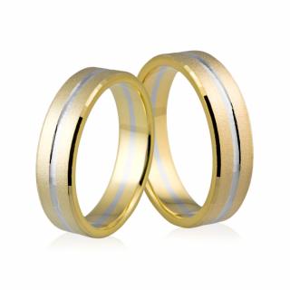 Obrączki ślubne złote dwukolorowe płaskie fazowane - Au-598