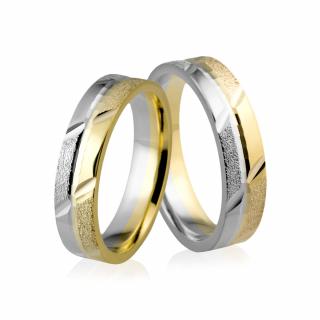 Obrączki ślubne złote dwukolorowe płaskie z nacięciami - Au-614