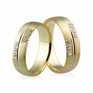 Obrączki ślubne złote dwukolorowe półokrągłe z brylantami - Au-576