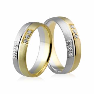 Obrączki ślubne złote dwukolorowe półokrągłe z brylantami - Au-577