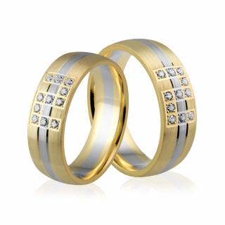 Obrączki ślubne złote dwukolorowe półokrągłe z brylantami - Au-629