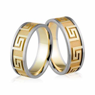 Obrączki ślubne złote dwukolorowe wzór grecki - Au-740