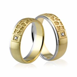 Obrączki ślubne złote dwukolorowe z brylantem - Au-499