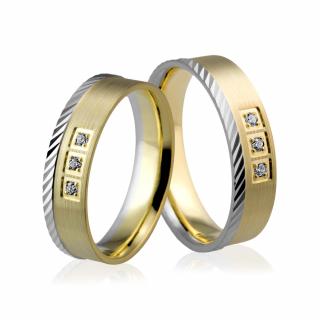 Obrączki ślubne złote dwukolorowe z nacięciami i brylantami - Au-565
