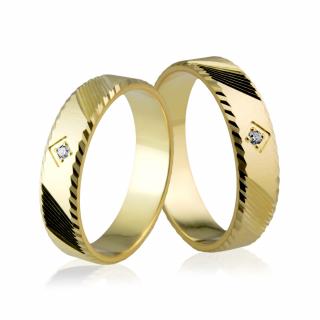 Obrączki ślubne złote płaskie fazowane z brylantem - Au-594