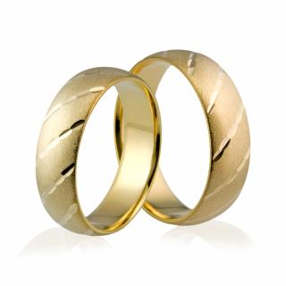 Obrączki ślubne złote półokrągłe z nacięciami - Au-604