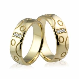 Obrączki ślubne złote półokrągłe z półokręgami i brylantami - Au-467