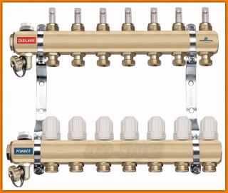 Rozdzielacz mosiężny RZP08S WEBERMAN do ogrzewania podłogowego 8-drogowy z zaworami term. Ferro