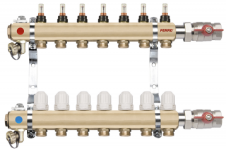 Rozdzielacz mosiężny RZP11 WEBERMAN do ogrzewania podłogowego 11-drogowy Ferro
