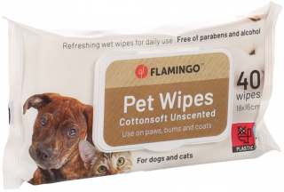 Flamingo Pet Wipes Neutralne Chusteczki nawilżane dla psa i kota 40szt.