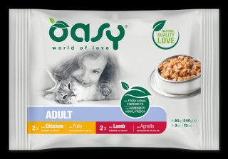 Oasy Lifestage Adult Mokra Karma z jagnięciną i kurczakiem dla kota 4x85g MULTIPACK