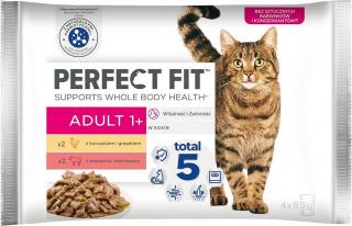 Perfect Fit Adult 1+  Mokra Karma z kurczakiem i wołowiną w sosie dla kota 4x85g