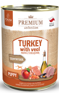Pokusa Pies Puppy Premium Selection Countryside Karma Mokra z indykiem i cielęciną  op. 400g