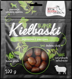 Syta Micha Przysmak Kiełbaski z jagnięcina i pokrzywą dla psa 100g
