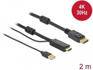 Kabel HDMI(M) -> DISPLAYPORT(M) 4K 2M ZASILANY USB A(M) czarny