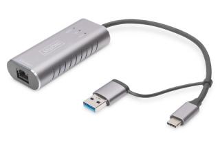 Karta sieciowa przewodowa USB 3.1 Typ C + USB A do 1x RJ45 2.5 Gigabit Ethernet 10/100/1000/2500Mbps