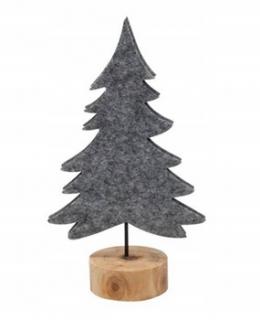 Deco zimowa CHOINKA filc na drewnianej podstawie 17,7 cm Szara