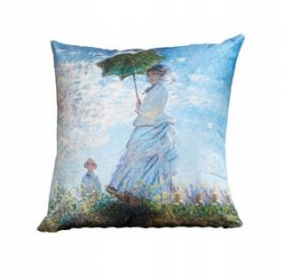 DEKORACYJNA POSZEWKA KOBIETA Z PARASOLEM 40x40 Claude Monet Niebieska
