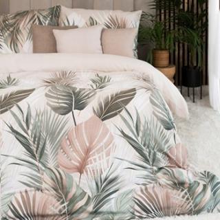 KOMPLET POSCIELI 220x200 LUSH SATYNA BAWEŁNIANA 100% LIŚCIE MONSTERA