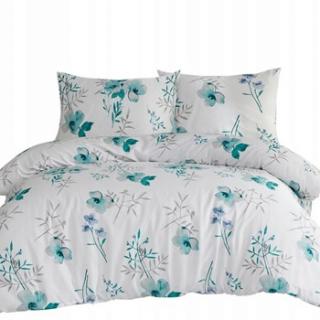 KOMPLET POŚCIELI FLANELOWEJ 220x200 FLANELA KWIATY TURKUSOWE 31504/1