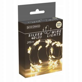 Lampki Gwiazdki 40 LED – Ciepłe Białe Światło na Srebrnym Druciku