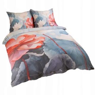 POŚCIEL 140x200 100% BAWEŁNA CZERWONE KWIATY KOMPLET POŚCIELI 12406