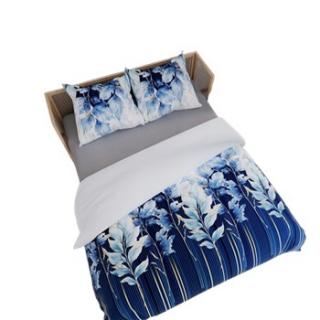 POŚCIEL 220x200 SATYNA 100% BAWEŁNA INDIGO KWIATY NA NIEBIESKIM TLE