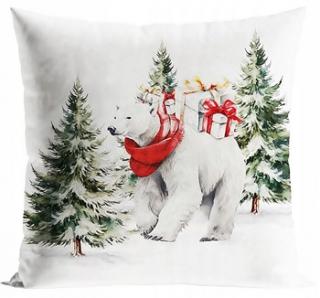 Świąteczna Poszewka Dekoracyjna 45x45 Velvet Miś Polarny Boże Narodzenie