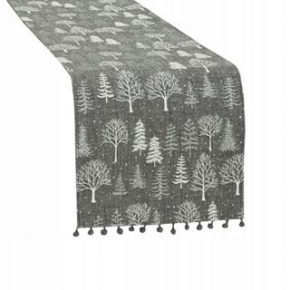 Szary Bieżnik Bożonarodzeniowy 40x140 cm Choinki z Brokatem Zimowa Magia