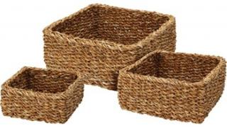 Zestaw Koszyków Plecionych – 3 Sztuki, Kwadratowe, Naturalne Materiały