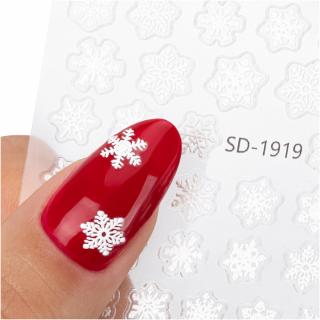 Naklejki Do Paznokci Samoprzylepne 5D SD-1919 - Świąteczne Śnieżki Białe